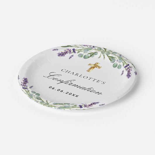 Violettblütenkonfirmation von Lavendel Pappteller (Schrägansicht)