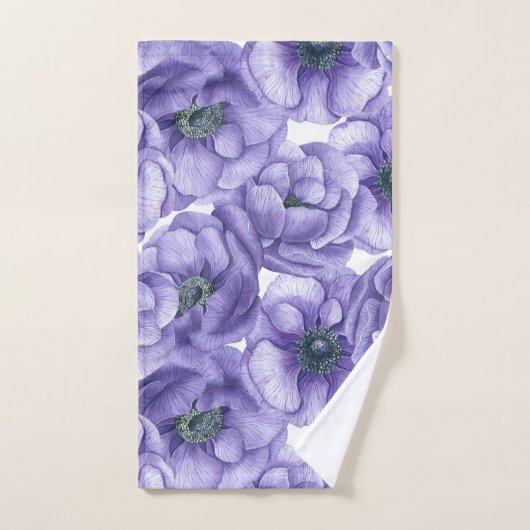 Violette Anemone Blume Aquarellmuster Badhandtuch Set (Handtuch)