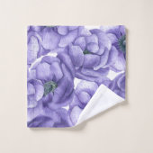 Violette Anemone Blume Aquarellmuster Badhandtuch Set (Waschlappen)