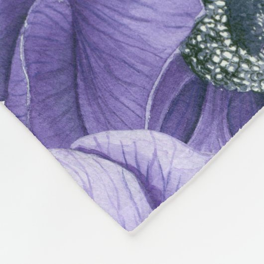 Violette Anemone Blume Aquarellmuster Fleecedecke (Ecke)