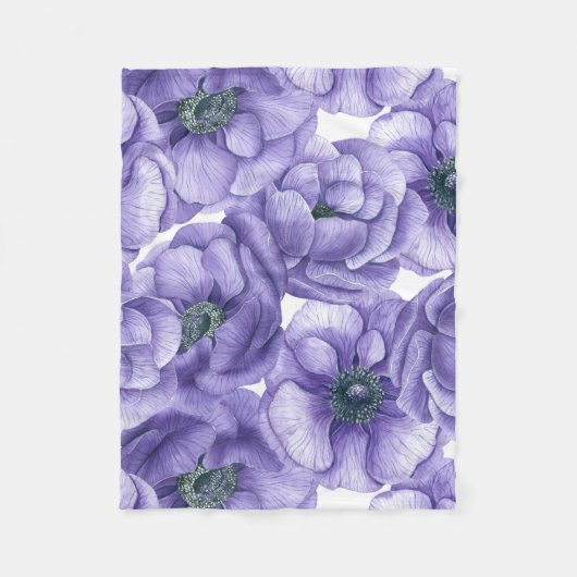 Violette Anemone Blume Aquarellmuster Fleecedecke (Vorderseite)