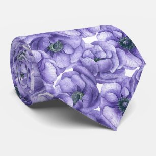 Violette Anemone Blume Aquarellmuster Krawatte