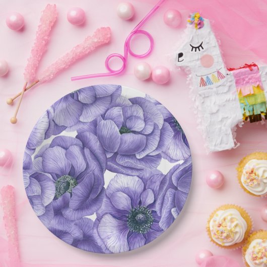 Violette Anemone Blume Aquarellmuster Pappteller (Party)