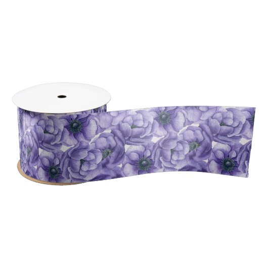 Violette Anemone Blume Aquarellmuster Satinband (Spule)