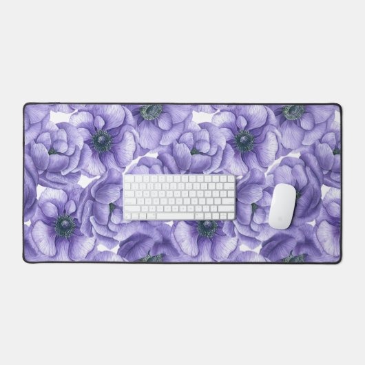 Violette Anemone Blume Aquarellmuster Schreibtischunterlage (Tastatur & Maus)