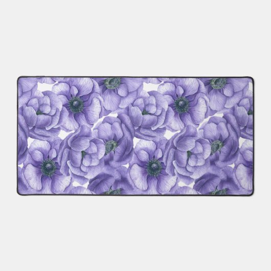 Violette Anemone Blume Aquarellmuster Schreibtischunterlage (Vorderseite)