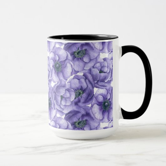 Violette Anemone Blume Aquarellmuster Tasse (Rechts)
