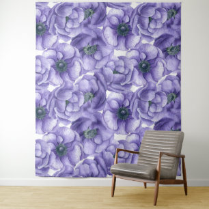 Violette Anemone Blume Aquarellmuster Wandteppich