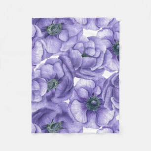 Violette Anemonen-Blumen Aquarell-Muster Fleecedecke