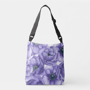 Violette Anemonenblumen Wasserfarbenmuster Tragetaschen Mit Langen Trägern