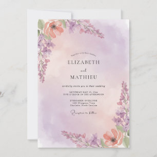 Violette Aprikosen-Zweig-Eukalyptus-Hochzeit Einladung
