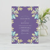 Violette Aqua-Blatt-Hochzeit Einladung (Stehend Vorderseite)