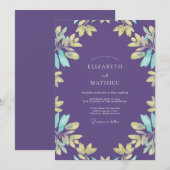 Violette Aqua-Blatt-Hochzeit Einladung (Vorne/Hinten)