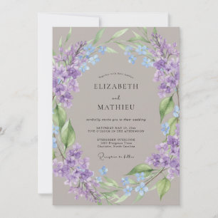 Violette Aquarell-Botanik-Rustikale Hochzeit Einladung
