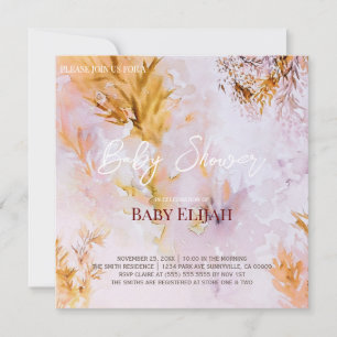 Violette Aquarell Herbstblätter Baby Shower Einladung
