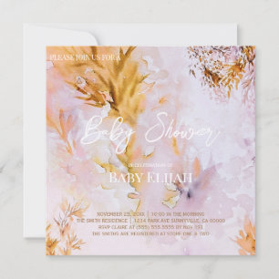 Violette Aquarell Herbstblätter Baby Shower Einladung