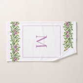 Violette Aquarellblumen, Monogramm-Blütenblumen Badhandtuch Set (Handtuch)