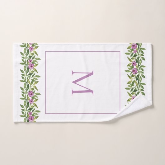 Violette Aquarellblumen, Monogramm-Blütenblumen Badhandtuch Set (Handtuch)