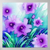 Violette Aquarellblumen Poster (Vorne)