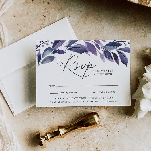 Violette Auswahl an botanischen Speisen RSVP Karte