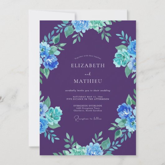Violette Azure-bemalte Hochzeit Einladung (Vorderseite)