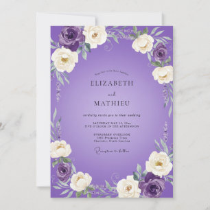 Violette Bemalte Blütenhochzeit Einladung
