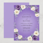 Violette Bemalte Blütenhochzeit Einladung (Vorne/Hinten)