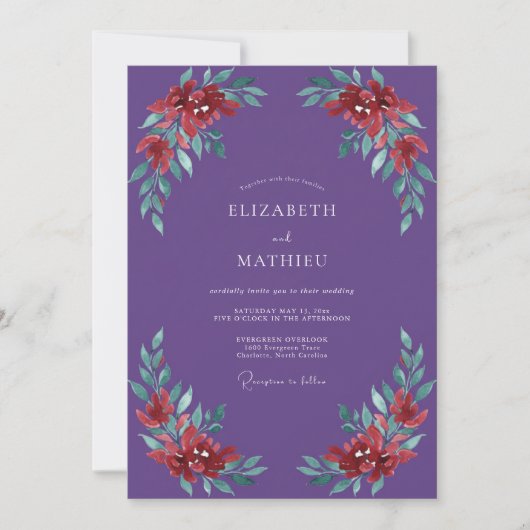 Violette bemalte Hochzeit Einladung (Vorderseite)