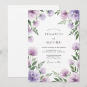 Violette bemalte Ranunculus-Hochzeit Einladung (Vorne/Hinten)