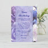 Violette Blaue Rose Geburtstagskarte Einladung (Stehend Vorderseite)