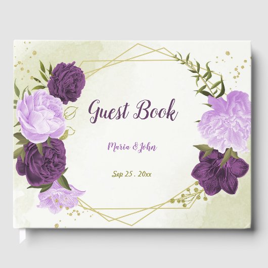 violette blühende grüne Blätter Gästebuch (Vorderseite)