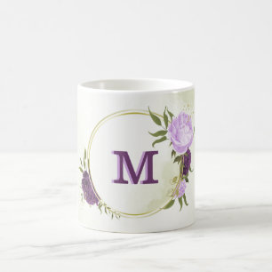 violette blühende grüne Blätter Kaffeetasse