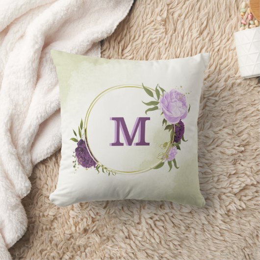violette blühende grüne Blätter Kissen (Decke)