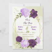 violette blühende grüne Blätter Save The Date (Vorderseite)