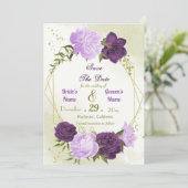 violette blühende grüne Blätter Save The Date (Stehend Vorderseite)