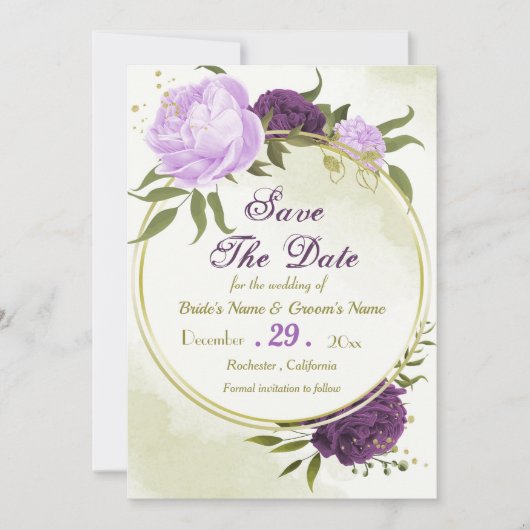 violette blühende grüne Blätter Save The Date (Vorderseite)