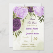 violette blühende grüne Blätter Save The Date (Vorderseite)