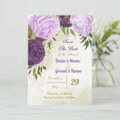 violette blühende grüne Blätter Save The Date (Stehend Vorderseite)