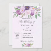 Violette Blume Rose Grüne Hochzeit Einladung (Vorderseite)