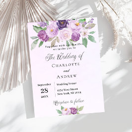 Violette Blume Rose Grüne Hochzeit Einladungspostkarte