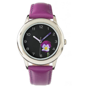 Violette Blume Weiße Zahlen Kinder Beobachtung Armbanduhr