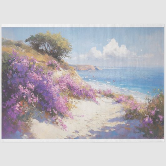 Violette Blumen am Strand Dekoupage Seidenpapier (Vorderseite)