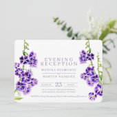 Violette Blumen Aquarell Abend Empfang Einladung (Stehend Vorderseite)