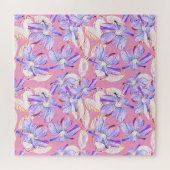 Violette Blumen: Aquarellfarbene Blumendekoration. Puzzle (Horizontal)