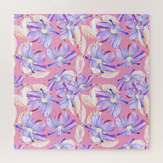 Violette Blumen: Aquarellfarbene Blumendekoration. Puzzle (Horizontal)