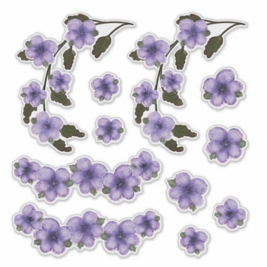 Violette Blumen Aquarellmalerei Aufkleber (Vorderseite)