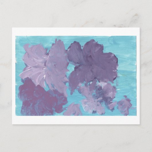 Violette Blumen auf blauem Hintergrund Postkarte (Vorderseite)