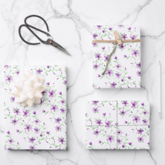 Violette Blumen auf dem Weinberg Geschenkpapier Set (Vorderseite)