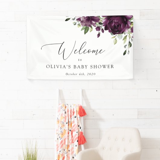 Violette Blumen, Blume Pflaume, Babydusche Empfang Banner (Insitu)