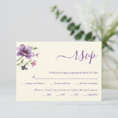 Violette Blumen Blumenfrühling Hochzeit RSVP Karte (Stehend Vorderseite)